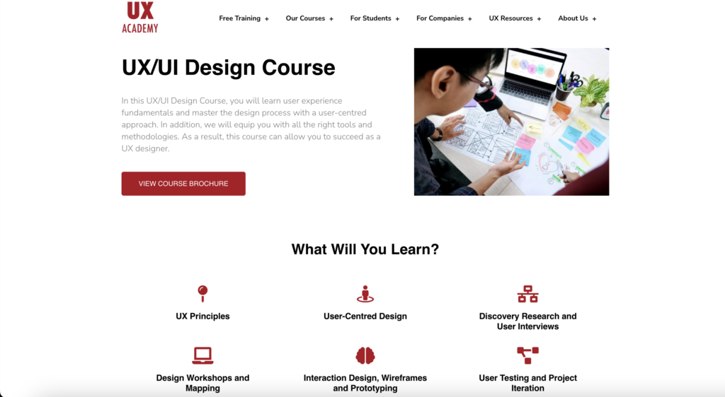 Page Flows’ screenshot of the UX Academy landing page for the UX/UI Design Course.
